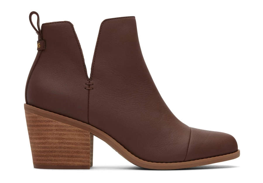 TOMS Everly Women's Chestnut Brown Leather Cutout Ankle Boots with Heel
