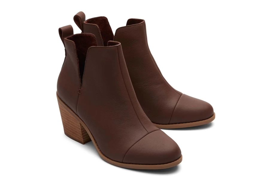 TOMS Everly Women's Chestnut Brown Leather Cutout Ankle Boots with Heel