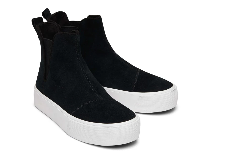 TOMS Black Chelsea Suede Sneakers - Fenix Platform Slip-On Shoes for Men & Women
