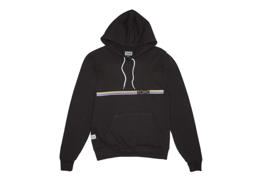 TOMS Black Striped Fleece Hoodie for Men & Women - Cozy Pullover with Classic Design