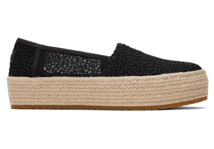 TOMS Moroccan Crochet Black Valencia Platform Espadrille Shoes