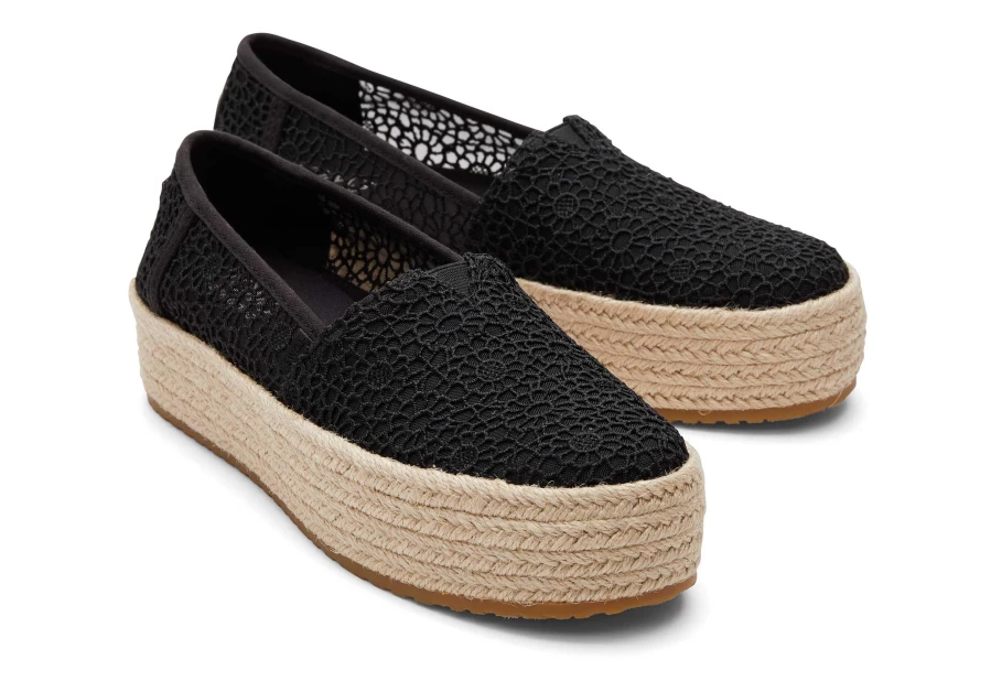 TOMS Moroccan Crochet Black Valencia Platform Espadrille Shoes
