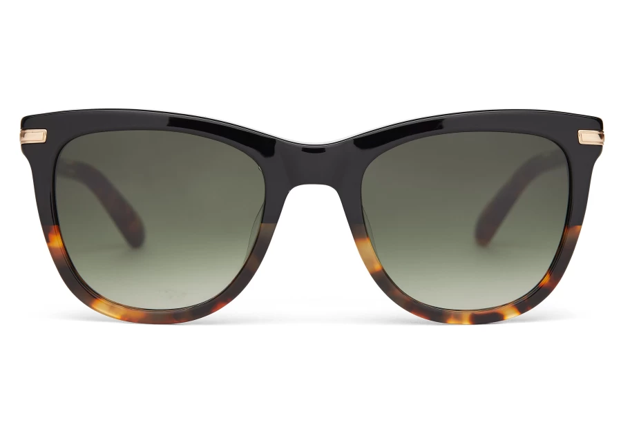 TOMS Victoria Black Tortoise Shell Sunglasses with Gold & Deep Olive Gradient Lenses