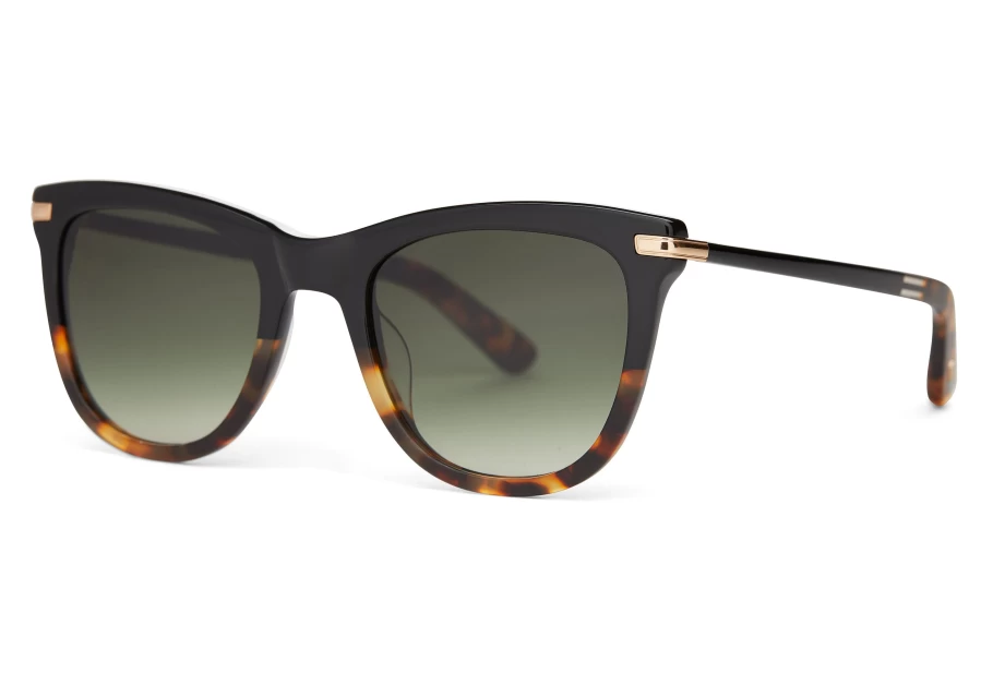 TOMS Victoria Black Tortoise Shell Sunglasses with Gold & Deep Olive Gradient Lenses