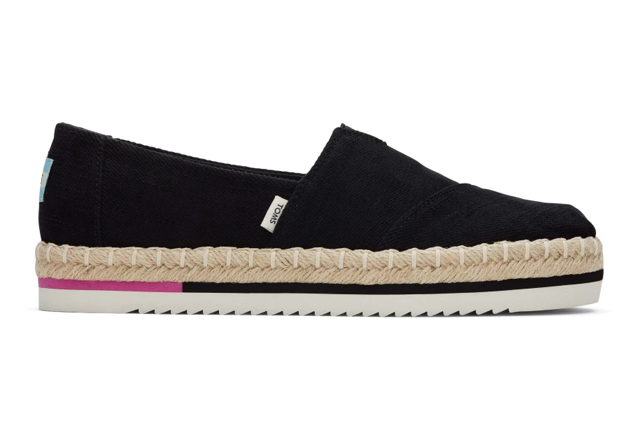 TOMS Black Alpargata Platform Rope Espadrille Shoes