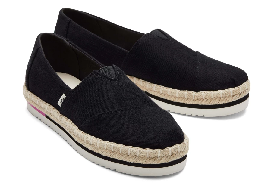 TOMS Black Alpargata Platform Rope Espadrille Shoes