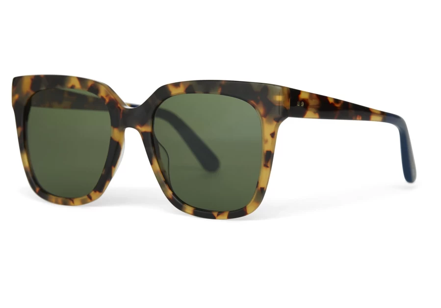 TOMS Blonde Tortoise Polarized Sunglasses - Bottle Green Lens Handcrafted Fashion Eyewear