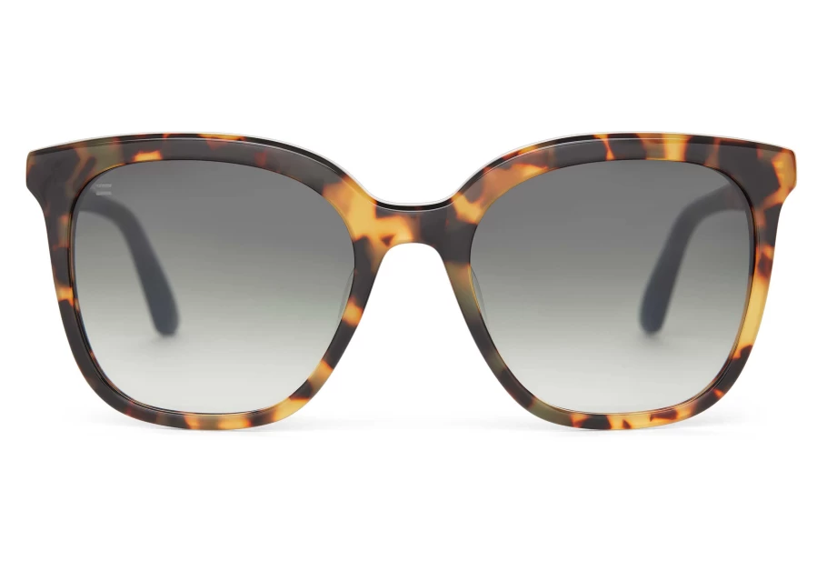 TOMS Handcrafted Blonde Tortoise Sunglasses with Olive Gradient Lenses