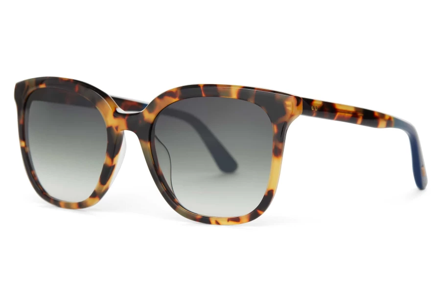 TOMS Handcrafted Blonde Tortoise Sunglasses with Olive Gradient Lenses